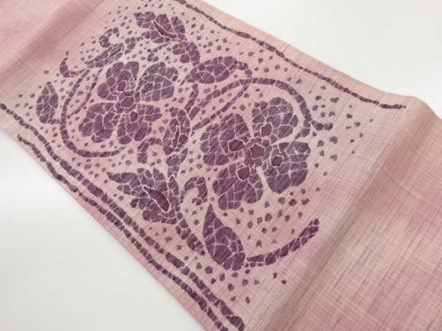 JAPANESE KIMONO / TSUMUGI ABSTRACT FLORAL ARABESQUE PATTERN WOVEN NAGO